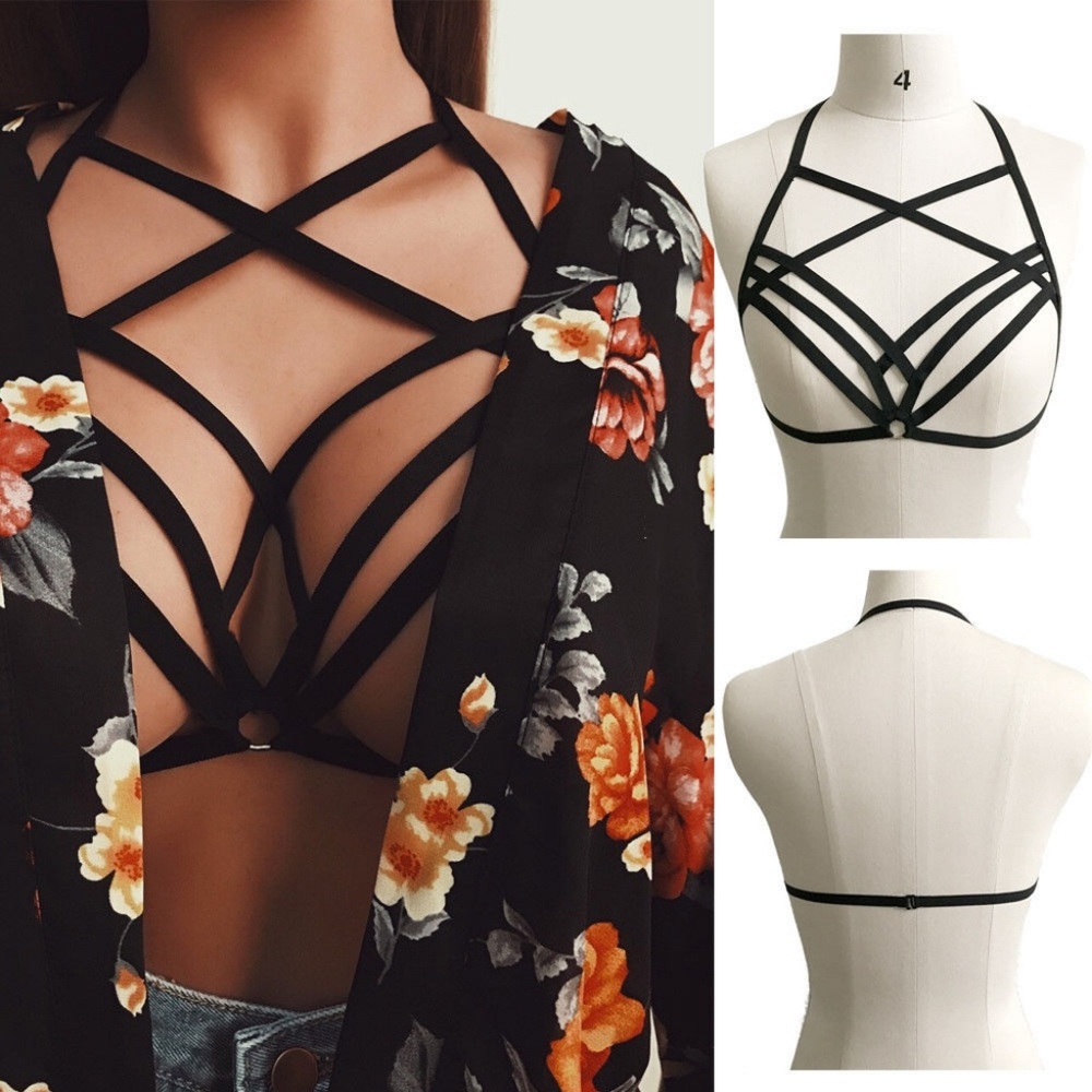 Black Strappy Criss Cross Harness Bralette O/S - Picture 3 of 3